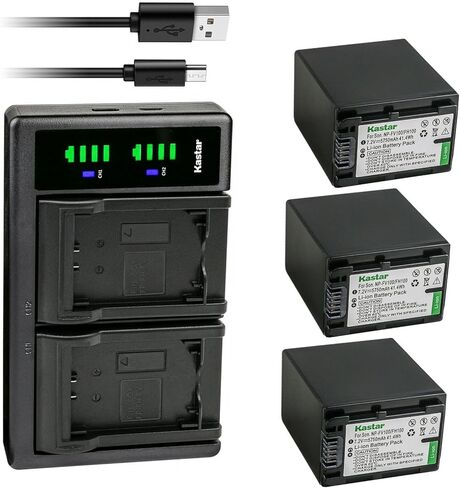 Kastar 4-Pack Battery NP-FV100 and LTD2 USB Charger Compatible with Sony NEX-VG20 NEX-VG30 NEX-VG900 HXR-MC50 HXR-MC88 HXR-NX30 HXR-NX70 HXR-NX80 PXW-Z90V PXW-X70 DCR-PJ5 DCR-SR10 DCR-SR15 Camera in Saudi Arabia