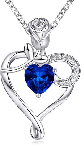 Heart Necklace Birthstone Necklaces for Women 925 Sterling Silver Jewelry Pendant Necklace Rose flower Mother Daughter Necklace for Mom Women Grandma Her Girlfriend in Saudi Arabia
