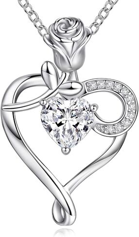 Heart Necklace Birthstone Necklaces for Women 925 Sterling Silver Jewelry Pendant Necklace Rose flower Mother Daughter Necklace for Mom Women Grandma Her Girlfriend in Saudi Arabia