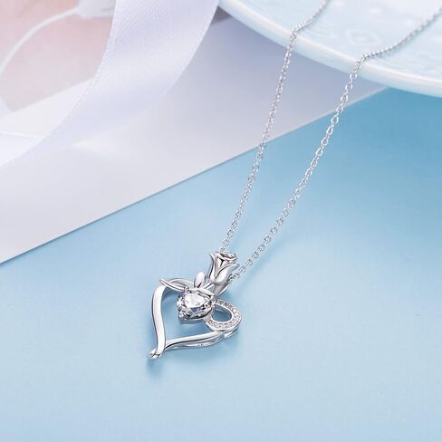 Heart Necklace Birthstone Necklaces for Women 925 Sterling Silver Jewelry Pendant Necklace Rose flower Mother Daughter Necklace for Mom Women Grandma Her Girlfriend in Saudi Arabia