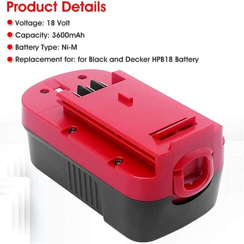 Upgraded to 3.6Ah Ni-Mh HPB18 Replacement for Balck and Decker 18 Volt Battery Compatible with Black and Decker 18V HPB18 244760-00 A1718 FS18FL FSB18 Firestorm 18 Volt Cordless Power Tools (Red) in Saudi Arabia
