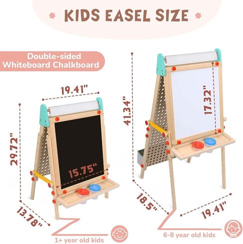 Kids Easel Wooden Marble Run for Kids, 4-in-1 Toddler Art Easel for Kids 3+ Painting Station Stand Drawing, Double-sided 6 Heights Black Chalkboard Magnetic Whiteboard Paper Roll Holder in Saudi Arabia