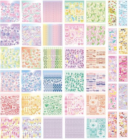 1800pcs Kpop Korean Photocard Stickers Book - Colorful Glitter Self-Adhesive Deco Stickers with Bubble Heart, Butterfly, Cat Cute Korean Deco for Journaling, Arts, Crafts, Scrapbook in Saudi Arabia