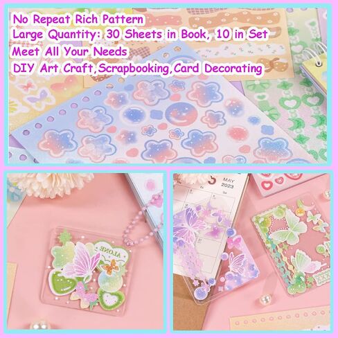 1800pcs Kpop Korean Photocard Stickers Book - Colorful Glitter Self-Adhesive Deco Stickers with Bubble Heart, Butterfly, Cat Cute Korean Deco for Journaling, Arts, Crafts, Scrapbook in Saudi Arabia