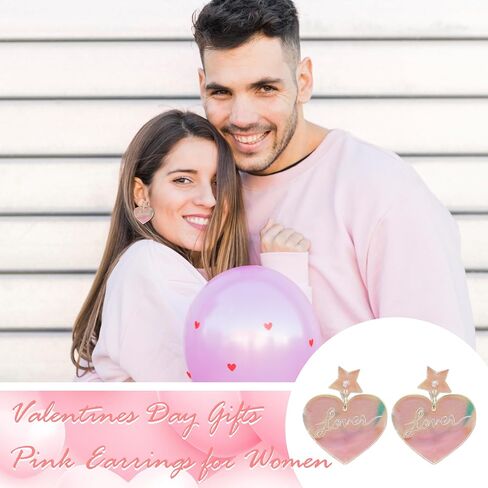 Pink Heart Earrings Hot Pink Earrings for Women Love Heart Dangle Earrings for Girlfriend Valentines Day Accessories Gifts… in Kuwait