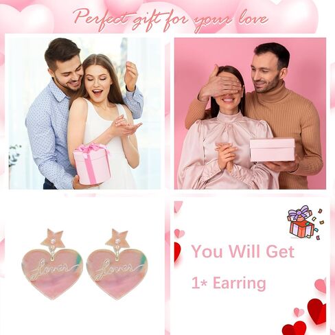 Pink Heart Earrings Hot Pink Earrings for Women Love Heart Dangle Earrings for Girlfriend Valentines Day Accessories Gifts… in Kuwait