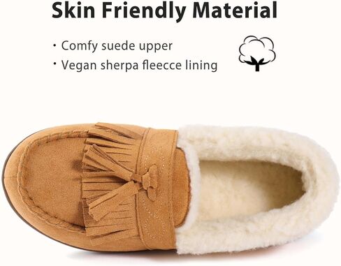 Zizor Moccasins Slippers Women, Vintage House Shoes, Indoor Outdoor, Memory Foam, Ladies Tassel Loafers, Warm Moc Pantuflas with Rubber Sole, Winter Gifts in Kuwait