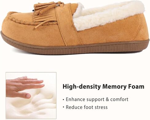 Zizor Moccasins Slippers Women, Vintage House Shoes, Indoor Outdoor, Memory Foam, Ladies Tassel Loafers, Warm Moc Pantuflas with Rubber Sole, Winter Gifts in Kuwait