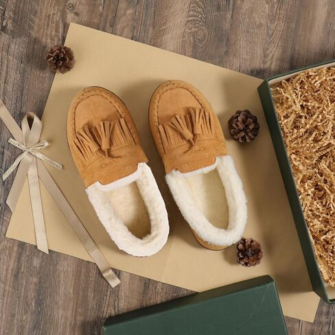 Zizor Moccasins Slippers Women, Vintage House Shoes, Indoor Outdoor, Memory Foam, Ladies Tassel Loafers, Warm Moc Pantuflas with Rubber Sole, Winter Gifts in Kuwait