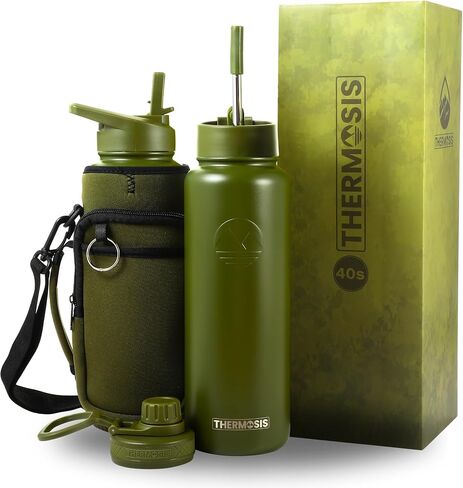 32 Oz Water Bottle With Straw - 1 Liter Stainless Steel Water Bottle With Wide Mouth Opening | Comes W/Sports Water Bottle Holder With Strap (32 OZ Sleeve) - Yellow in Saudi Arabia