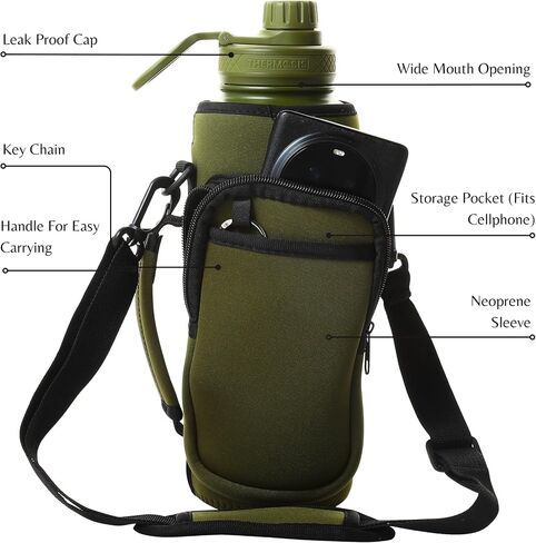32 Oz Water Bottle With Straw - 1 Liter Stainless Steel Water Bottle With Wide Mouth Opening | Comes W/Sports Water Bottle Holder With Strap (32 OZ Sleeve) - Yellow in Saudi Arabia