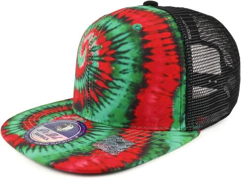 Trendy Apparel Shop Tie Dye Printed Mesh Back Flat Bill Snapback Cap in Saudi Arabia