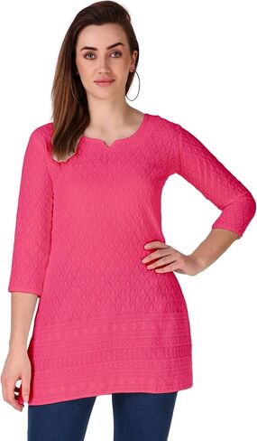 ladyline Womens Rayon Hakoba Schiffli Embroidered Tunic Top Chikan Work Short Kurti Kurta in Kuwait