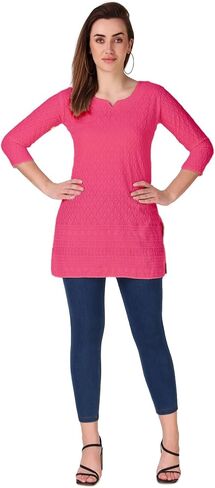 ladyline Womens Rayon Hakoba Schiffli Embroidered Tunic Top Chikan Work Short Kurti Kurta in Kuwait