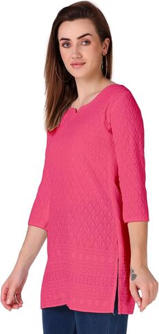 ladyline Womens Rayon Hakoba Schiffli Embroidered Tunic Top Chikan Work Short Kurti Kurta in Kuwait