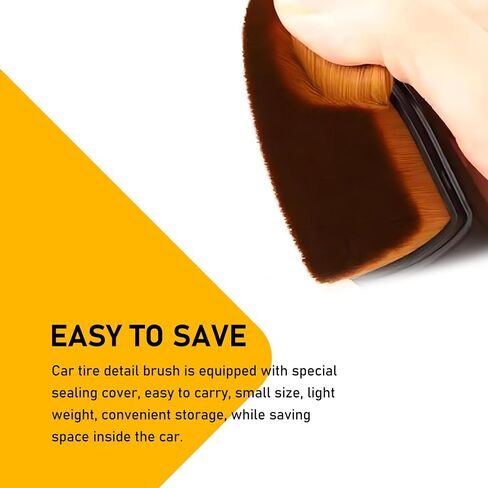 2 PCS Car Tire Cleaning Brush, High-Density Soft Bristle Polishing Beauty Brush with Cover, Air-Conditioning Seat Gap Interior Dust Brush, Universal for Most Car Accessories (Black & Brown) in Saudi Arabia