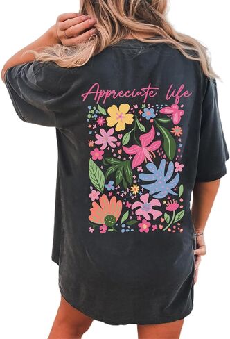 Remidoo Women's Pattern Print Oversized Short Sleeve T Shirt Crewneck Casual Top in Saudi Arabia