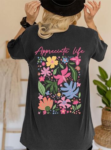 Remidoo Women's Pattern Print Oversized Short Sleeve T Shirt Crewneck Casual Top in Saudi Arabia