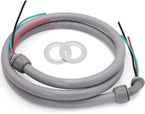 4FT 1/2-Inch Electrical AC Whip Kit,Nonmetallic Liquid Tight Flexible Electrical Conduit,6FT of Connecting Wires 3-Conductor 10-Gauge Wires with Straight/90 Degree Fittings in Kuwait