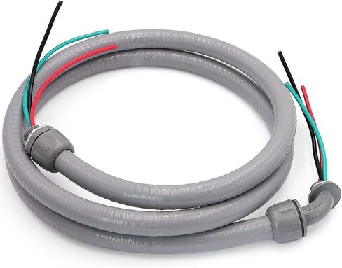 4FT 1/2-Inch Electrical AC Whip Kit,Nonmetallic Liquid Tight Flexible Electrical Conduit,6FT of Connecting Wires 3-Conductor 10-Gauge Wires with Straight/90 Degree Fittings in Kuwait