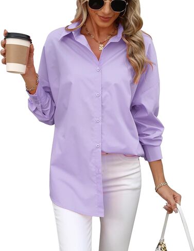 Atnlewhi Womens Oversized Button Down Shirts Casual Work Long Sleeve Boyfriend Blouse Dressy Summer Tops in Saudi Arabia
