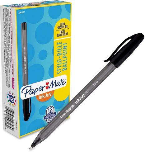 Paper Mate Inkjoy 100 Ballpoint Pen, Stick, Medium 1 Mm, Black Ink, Black Barrel, Dozen in Saudi Arabia