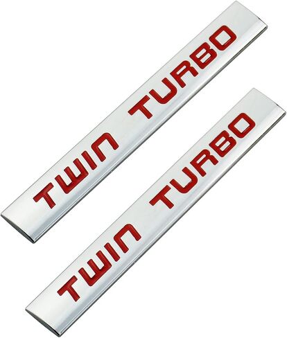 2X Twin Turbo Badge لوحة كروم معدنية درابزين ملصق مناسب لباب غطاء محرك السيارة 3.5L 6.4L 6.7L (كروم أسود) in Saudi Arabia