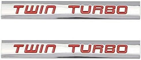 2X Twin Turbo Badge لوحة كروم معدنية درابزين ملصق مناسب لباب غطاء محرك السيارة 3.5L 6.4L 6.7L (كروم أسود) in Saudi Arabia