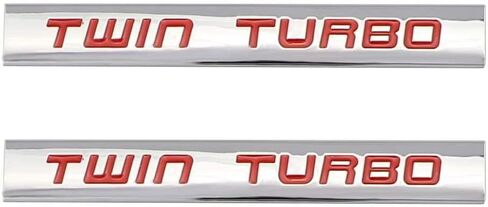 2X Twin Turbo Badge لوحة كروم معدنية درابزين ملصق مناسب لباب غطاء محرك السيارة 3.5L 6.4L 6.7L (كروم أسود) in Saudi Arabia