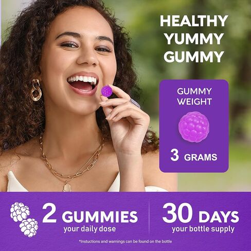 بيوتين 10000 ميكروجرام علكة | كولاجين | كيراتين | حمض الهيالورونيك | ب-مجمع | بالميتو المنشاري - دعم صحة الشعر، تقوية البشرة والأظافر - نكهة التوت الخالية من السكر - للنساء والرجال - نباتي، 60 علكة in Kuwait