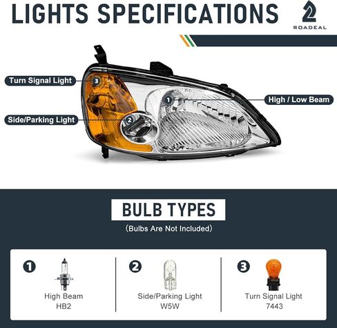 مجموعة المصابيح الأمامية هوندا سيفيك 2001-2003 متوافقة مع 2001 2002 2003 سيفيك 2/4DR كروم مبيت كهرمان عاكس بديل للسائق وجانب الركاب in Kuwait