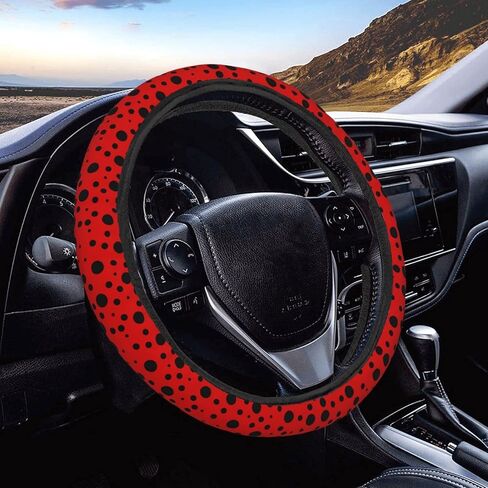 غطاء عجلة قيادة مرن قابل للتمدد من Polka Dot Ladybug، ملحقات عجلة قيادة السيارة متينة ومضادة للانزلاق للنساء والرجال، مقاس 15 بوصة للسيارة والشاحنة وسيارات الدفع الرباعي in Kuwait