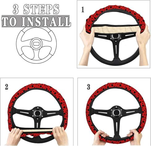غطاء عجلة قيادة مرن قابل للتمدد من Polka Dot Ladybug، ملحقات عجلة قيادة السيارة متينة ومضادة للانزلاق للنساء والرجال، مقاس 15 بوصة للسيارة والشاحنة وسيارات الدفع الرباعي in Kuwait