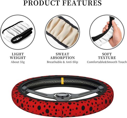غطاء عجلة قيادة مرن قابل للتمدد من Polka Dot Ladybug، ملحقات عجلة قيادة السيارة متينة ومضادة للانزلاق للنساء والرجال، مقاس 15 بوصة للسيارة والشاحنة وسيارات الدفع الرباعي in Kuwait