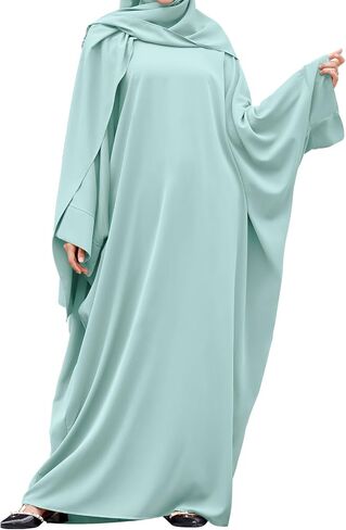 IDOPIP Abayas for Women Muslim Dress with Hijab, One-Piece Long Sleeve Islamic Prayer Dress with Khimar Jilbab Kaftan Clothes in Saudi Arabia