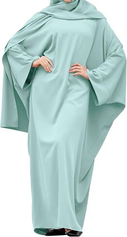 IDOPIP Abayas for Women Muslim Dress with Hijab, One-Piece Long Sleeve Islamic Prayer Dress with Khimar Jilbab Kaftan Clothes in Saudi Arabia
