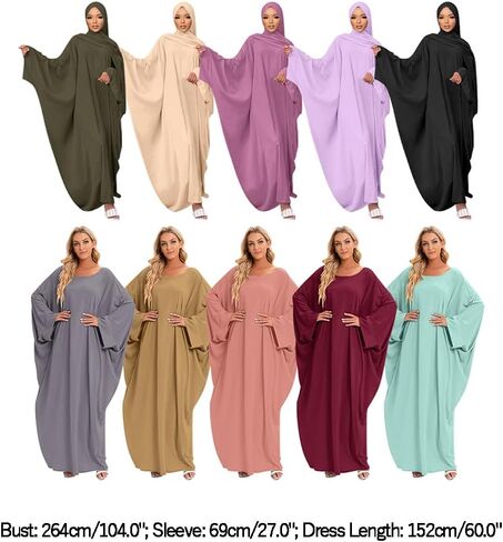 IDOPIP Abayas for Women Muslim Dress with Hijab, One-Piece Long Sleeve Islamic Prayer Dress with Khimar Jilbab Kaftan Clothes in Saudi Arabia