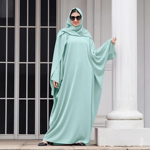 عبايات IDOPIP للنساء فستان إسلامي مع حجاب، فستان صلاة إسلامي قطعة واحدة بأكمام طويلة مع ملابس خيمار جلباب قفطان in Kuwait