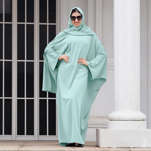 عبايات IDOPIP للنساء فستان إسلامي مع حجاب، فستان صلاة إسلامي قطعة واحدة بأكمام طويلة مع ملابس خيمار جلباب قفطان in Kuwait