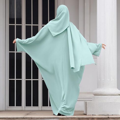 عبايات IDOPIP للنساء فستان إسلامي مع حجاب، فستان صلاة إسلامي قطعة واحدة بأكمام طويلة مع ملابس خيمار جلباب قفطان in Kuwait