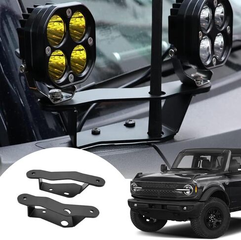 دعامات تثبيت مزدوجة على شكل عمود، دعامات إضاءة LED للخندق الجانبي، مفصل للزجاج الأمامي السفلي، طقم دعامات تثبيت للضوء لفورد برونكو للطرق الوعرة 2/4 باب 2021 2022 2023، قطعتان in Kuwait