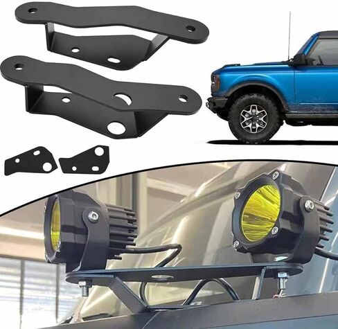 دعامات تثبيت مزدوجة على شكل عمود، دعامات إضاءة LED للخندق الجانبي، مفصل للزجاج الأمامي السفلي، طقم دعامات تثبيت للضوء لفورد برونكو للطرق الوعرة 2/4 باب 2021 2022 2023، قطعتان in Kuwait