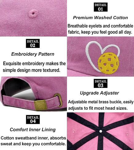 Pickleball Hat with Gift Box, Pickleball Gifts for Women Men, Adjustable Embroidered Heart Pickleball Baseball Cap in Saudi Arabia