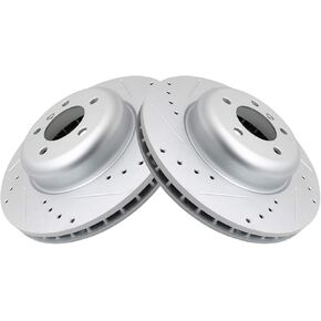 TRQ Front Performance Brake Rotor Drilled Slotted Pair Set for 2008-2010 BMW 535i / 2004-2005 545i / 2006-2010 550i / 2004-2005 645Ci / 2006-2010 650i