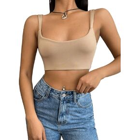 MakeMeChic Women's Solid Sleeveless Spaghetti Strap Rib Knit Y2K Crop Cami Top