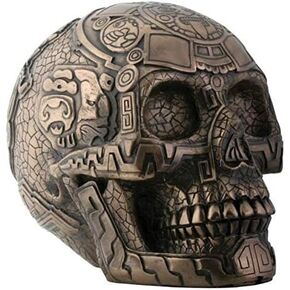 SUMMIT COLLECTION Bronze Aztec Skull with Engraving Collectible Statue