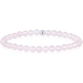 Sea of Ice Precious Gemstone 6mm Round Beads with Sterling Silver Stretchy Beaded Bracelet 7.5" Unisex