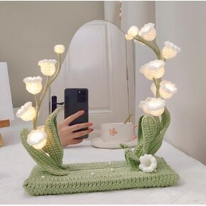 Makeup Vanity Mirror with led Light, Handcrafted Crochet Flower Accent for Room Decoration