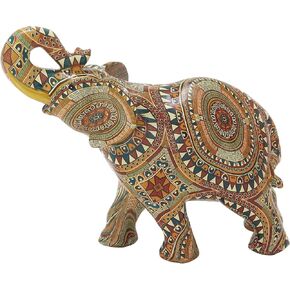 Deco 79 Polystone Elephant Decorative Sculpture Home Decor Statue, Accent Figurine 9" x 4" x 8", Multi Colored