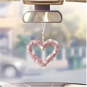 Bling Heart Car Hanging Accessories, Crystal Rhinestone Vehicle Rear View Mirror Charm Pendant Ornaments, Cute Diamond Auto Interior Hanger Decoration for Women Girls（Black）